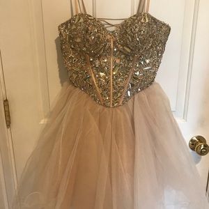 Blush gemstone prom dress
